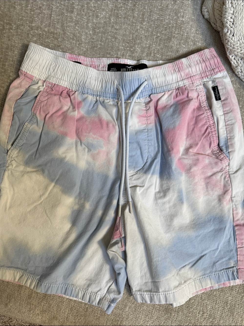 Hollister XS 7” Pastel Pink & Blue Tie-Dye Drawstring Shorts